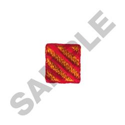 Embroidered square patch showcases vibrant red and yellow diagonal stripes in a simple style.