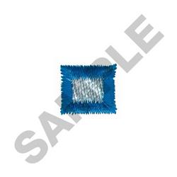 Square patch with zigzag border featuring a blue fabric edge and silver center, modern geometric style.