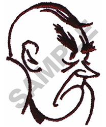Cartoonish stern expression of a man in side profile, featuring bold outlines, strong chin, and pronounced frown.