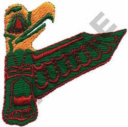 Stylized eagle in vibrant colors with yellow and green head, and bold red and green body detail.
