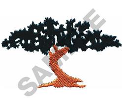 Stylized tree with black foliage and an orange trunk, featuring curvy shapes in a clean graphic style.