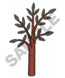 Stylized tree with a brown trunk and green leaves, featuring balanced branches for a minimalist look.