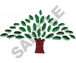 Stylized tree with a broad canopy of green leaves and a rich brown trunk, featuring a clean and vibrant design.