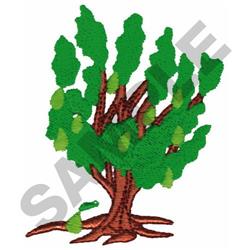 Cartoonish tree with a thick brown trunk and vibrant green leaves, perfect for nature-inspired embroidery.