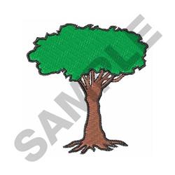 Stylized tree with lush green leaves and a brown trunk, featuring a clean outline in vibrant colors.