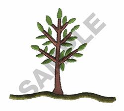 Stylized tree with a brown trunk, green leaves, and earthy base in a simple and elegant design.