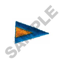 Bold geometric triangular shape in blue with a textured orange inner triangle, perfect for modern decor.