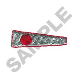 Triangular patch with a red circle, outlined in red, on a silver background in a modern minimalist style.