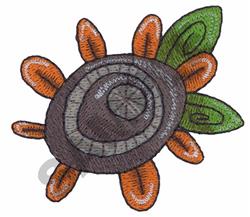 Playful turtle with a round gray shell and orange accents, surrounded by cheerful green leaves, perfect for nature lovers.
