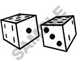Two cartoonish dice with black outlines; one displays one dot, the other three dots. Playful and simple design.