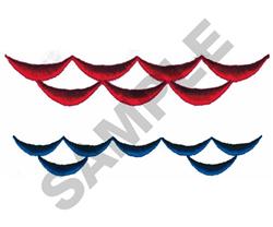 Stylized wave patterns in red and blue on neutral background; perfect for home decor.