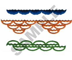 Decorative wave patterns feature deep blue waves, bright orange scallops, and green swirls in a playful style.