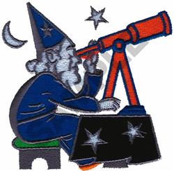 star detailed machine embroidery - WIZARD USING TELESCOPE for reusable tote bags