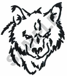 Minimalistic line art of a wolf head featuring strong facial features, fur texture, and expressive eyes.