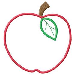 Playful apple with a bright red outline, green leaf, and brown stem, perfect for children's fall decorations.
