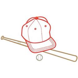 Playful red and white baseball cap atop a wooden bat with a baseball below, capturing a sporty theme.