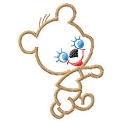 Cute cartoon bear with a simple outline, blue eyes, and red mouth, perfect for children's garments and accessories.