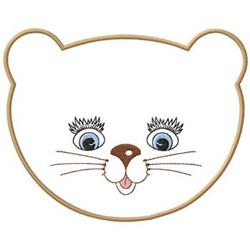Cartoon bear face with large blue eyes, long eyelashes, and a smiling mouth, perfect for playful decor.