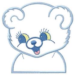 Playful bear face outline in light blue with large eyes and a cheerful smile, perfect for children's items.