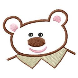Playful bear face with a light brown outline, black eyes, pink nose, and a light green collar.