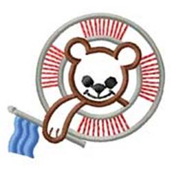 Playful bear face in a circular spinner, featuring vibrant red and blue colors, appealing to children.