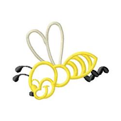 Playful bee with a yellow body, black stripes, and raised white wings, perfect for cheerful embroidery projects.