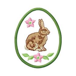 Colorful Applique brown rabbit in an egg outline with pink flowers, perfect for a whimsical Easter theme.