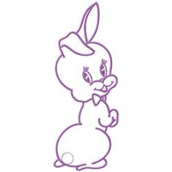 Playful cartoon bunny with a bowtie and large ears in light lavender, perfect for Easter-themed projects.