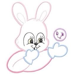 Playful bunny with pink outlines joyfully interacting with a smiling bubble, perfect for Easter celebrations.