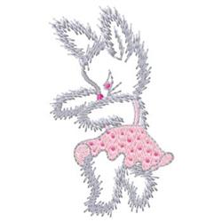 Playful bunny with gray fur wearing a light pink skirt, perfect for spring and Easter-themed apparel.