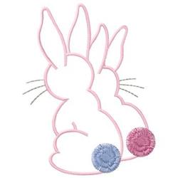 Playful bunny silhouettes in soft pink with blue and pink pom poms, perfect for Easter decor.