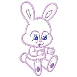 Cute bunny with big blue eyes, fluffy tail, and light purple outline, perfect for Easter decor.