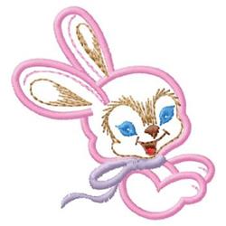 Playful bunny for Easter with large ears, pink outlines, and blue eyes, perfect for kids' decor.