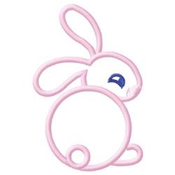 Cute bunny applique design for Easter with pink outline, round body, and blue eye, perfect for playful projects.