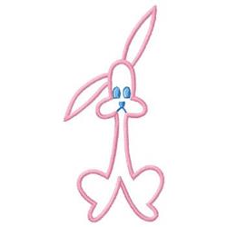 Playful bunny with pink outline and blue eyes, designed for Easter. Simple shape ideal for festive embroidery.
