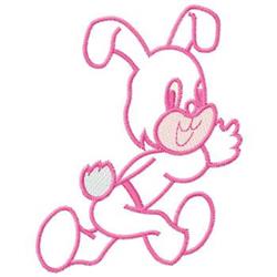 Playful bunny with pink outlines smiling while running, perfect for Easter celebrations.