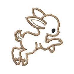 Cute bunny in a playful running pose, outlined in light brown thread, perfect for Easter celebrations.