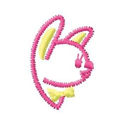Playful bunny head with pink outline and yellow details, perfect for cheerful Easter themes.