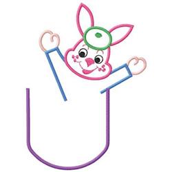 Cheerful bunny with pink ears and vibrant green detail, playful arms raised for Easter celebrations.