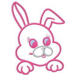 Cute bunny with a large white body and pink outlines, featuring blue eyes, perfect for Easter-themed embroidery.