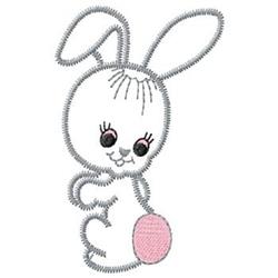 Cute bunny with a white body and playful pink oval, featuring large eyes for Easter charm. Perfect for kids' designs.