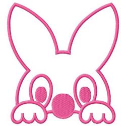 Playful bunny face with large ears and expressive eyes, outlined in pink for Easter cheer.