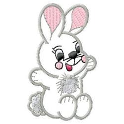 Cartoon bunny with white fur, pink ears, and black eyes, exuding playfulness for Easter designs.