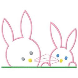 Playful bunny duo with pink outlines on green grass, perfect for Easter-themed decor.