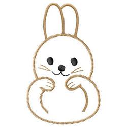 Cute cartoon bunny with a white body and light brown outline, featuring black eyes and whiskers, perfect for Easter-themed pr