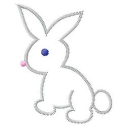 Playful bunny in outline design, featuring white body, light gray outline, pink nose, and blue eye. Perfect for spring.