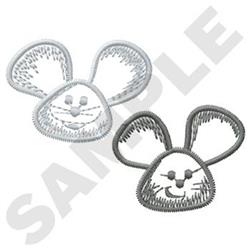 Playful bunny face in white and gray with large ears, perfect for Easter decor, features simple expressions.