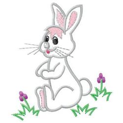 Playful bunny rabbit with pink accents, surrounded by flowers and green grass, perfect for Easter decor.