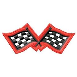 Checkered flags in a vibrant red outline with a classic black and white pattern, suitable for sports-themed items.