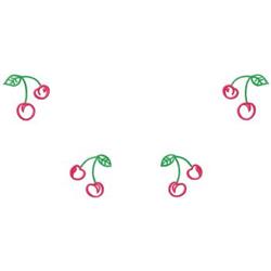 Line art of bright red cherries with green leaves, designed for casual spring/summer projects.